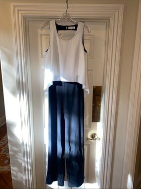 Sugarlips Sleeveless White Overlay Jumpsuit with Black Wide-Leg Pants